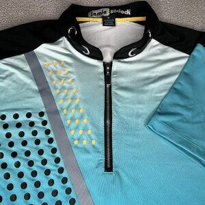 Jamie Sadock Polo Shirt Womens XL Blue Ombre Polka Dot 1/4 Zip Golf Stretch